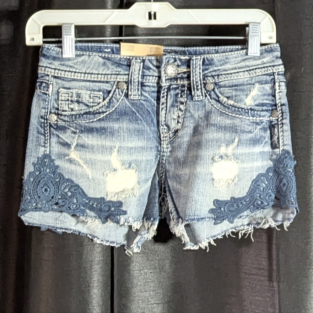 Silver Jean Shorts Aiko Size 24 NWT